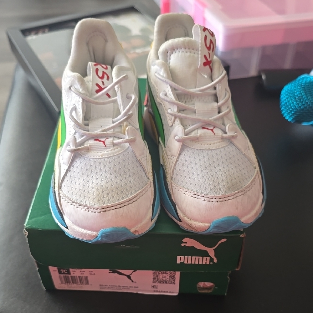 PUMA Kids White and Blue Sneakers
